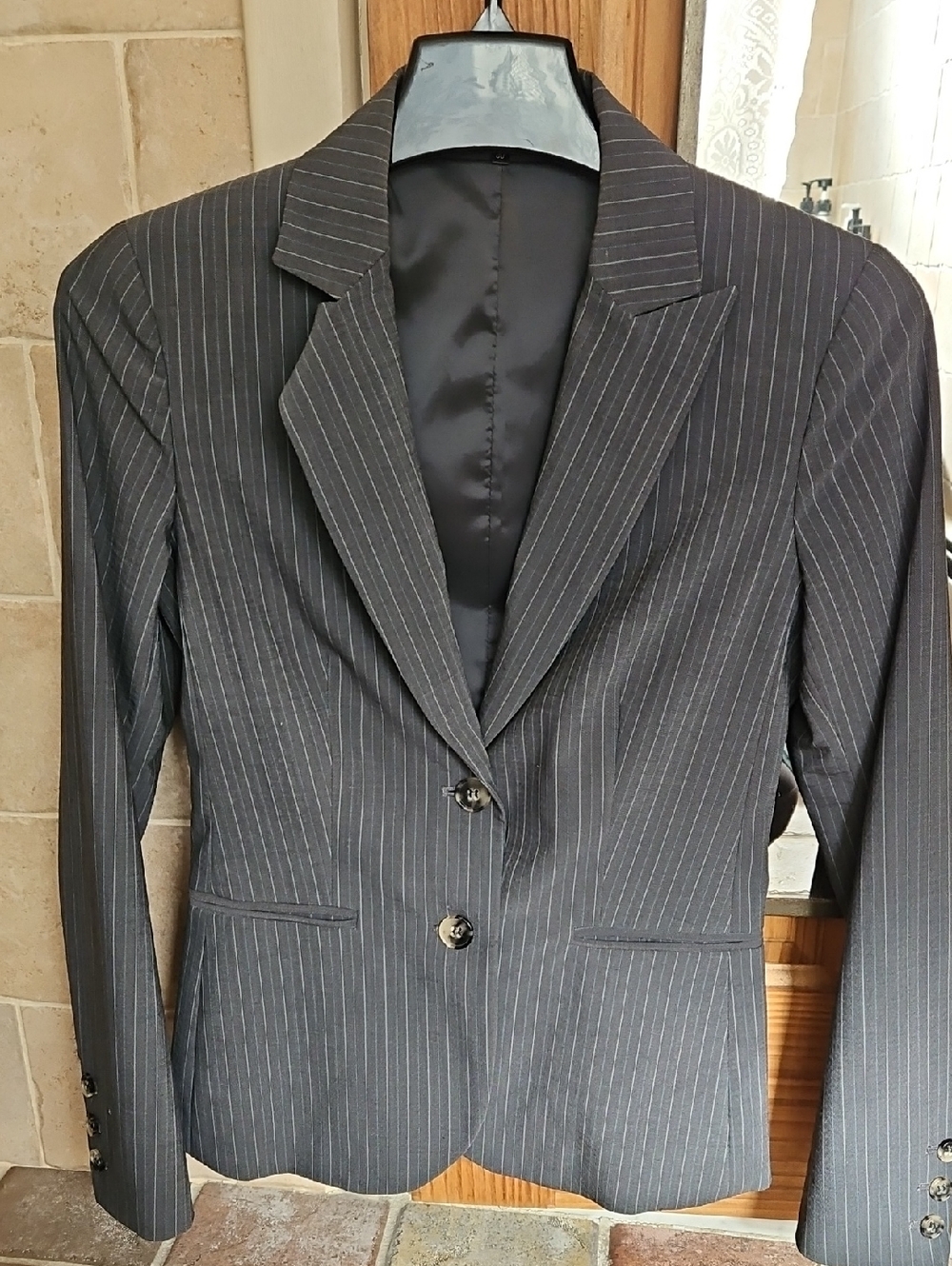 Women's Dark Grey Pinstripe Blazer - Classic Tailored Jacket